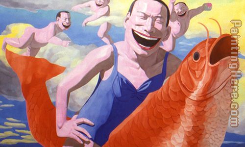 Drive the Fish painting - Yue Minjun Drive the Fish art painting